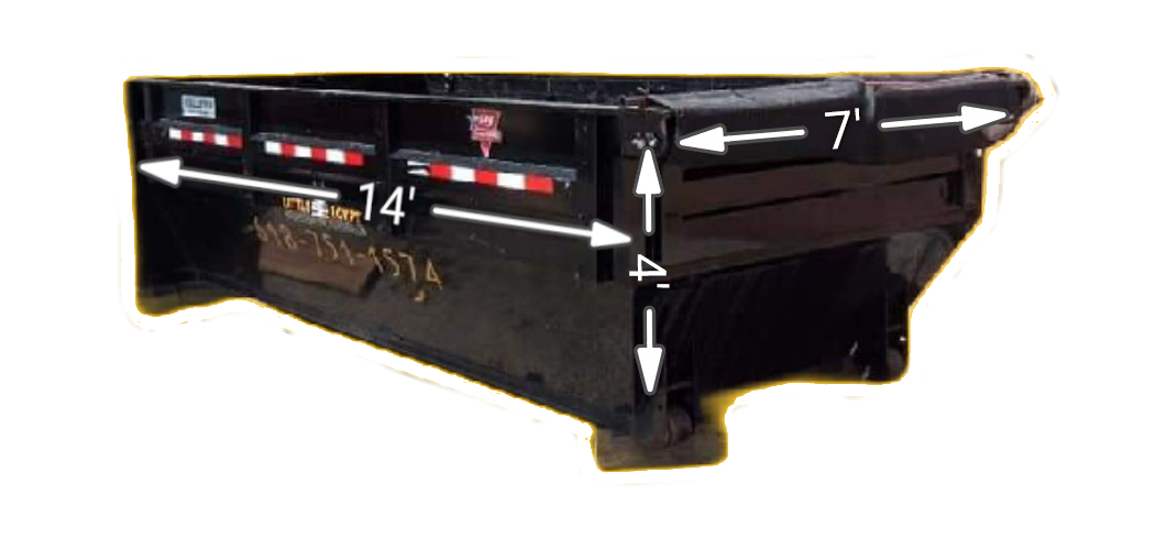 Image of a 13 yard dumpster with dimension measurements